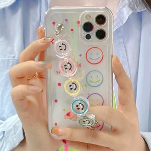 Huawei Y7 2019 Ile Uyumlu Kılıf Şeffaf Renkli Smile Color Zincir Aparatlı Süper Şeffaf Kılıf