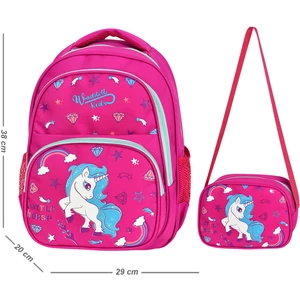 Lisansı Pembe Unicorn Desenli Ilkokul Sırt Çantası ve Beslenme Çantası