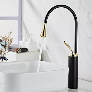 Siyah - Gold Minimal Max Çanak Lavabo Bataryası