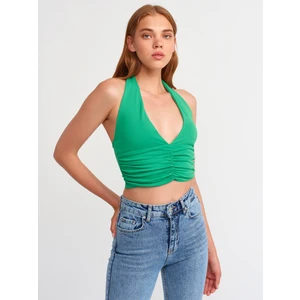 20154 Büzgü Detaylı Crop Top-Yeşil