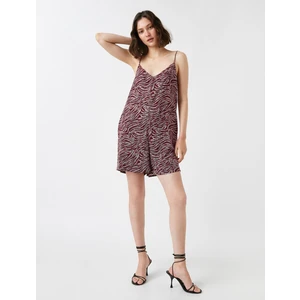 Şortlu Tulum Zebra Desenli V Yaka