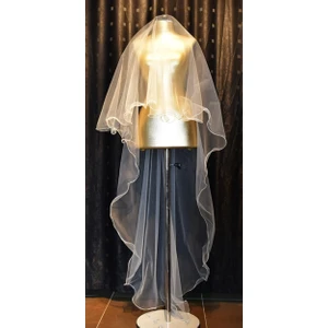 Paris in Paris Gelin Duvağı 2 Katlı Uzun Katı 170 cm Kısa Katı 60 cm Gelinlik ve Nikah Duvağı Kırık Beyaz Taraklı