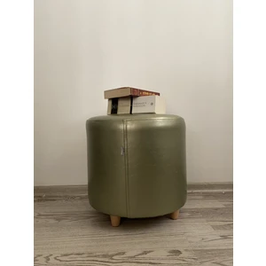 Ahşap Ayaklı Suni Deri Yuvarlak Puf