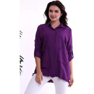 Cotton Mood 22032884 Şamre Eteği Püsküllü Çift Cepli Yıkamalı Gömlek Murdum