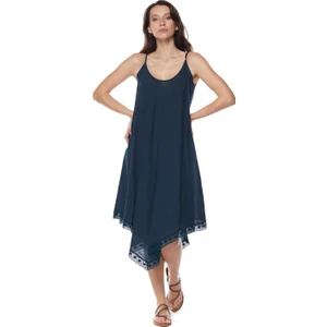 Şile Bezi Petrol  Askılı Asimetrik Elbise