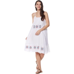 Şile Bezi Beyaz Askılı Otantik Nakışlı Elbise