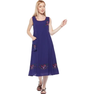 Şile Bezi Mor Kolsuz Nakışlı Elbise