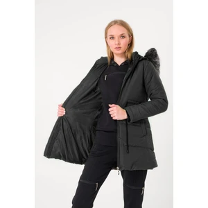 Belden Bağlamali Yaka Kürklü Şişme Mont