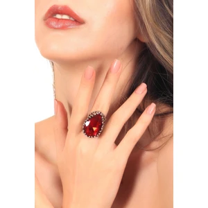 Kadın Antik Gümüş Kaplama Yeşil Renk Swarovski Taş Detaylı Ayarlanabilir Damla Formlu Yüzük
