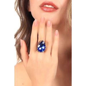Kadın Antik Gümüş Kaplama Yeşil Renk Swarovski Taş Detaylı Ayarlanabilir Damla Formlu Yüzük