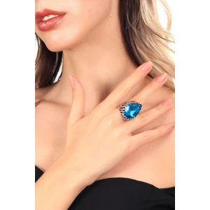 Kadın Antik Gümüş Kaplama Yeşil Renk Swarovski Taş Detaylı Ayarlanabilir Damla Formlu Yüzük