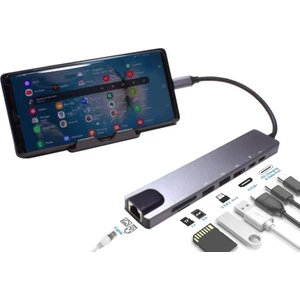 8in1 Type-C USB 3.0 Hub HDMI Ethernet Mikro Sdtf Otg Adaptörü