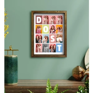 Kişiye Özel Dost Temalı Doğal Masif Ahşap Çerçeveli Tablo 30X40CM-1