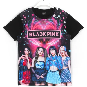 Blackpink K-Pop Grup Dijital Baskı Kız Çocuk Siyah Renk T-Shirt