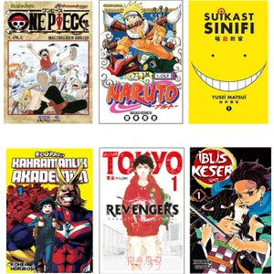 Manga Başlangıç Seti 6'lı One Piece-Naruto-Iblis Keser- Suikast Sınıfı-Tokyo Revengers-Kahramanlıkakademim 1. Ciltler