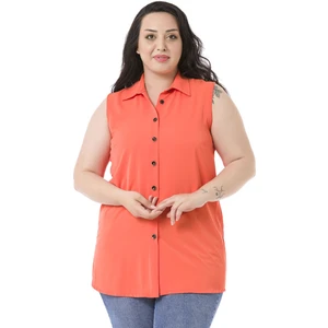 Disentis Modest Büyük Beden Gömlek Yaka Düğmeli Kolsuz Turuncu Gömlek