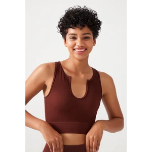 Los Ojos Kadın Kahverengi Askılı Fitilli Crop Top Büstiyer Scoop