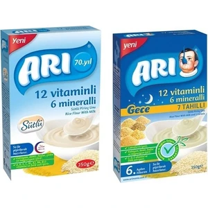 Arı Mama 12 Vitaminli 6 Mineralli Sütlü 7 Tahıllı Pirinçli Gece +Sütlü Pirinçli  250 gr