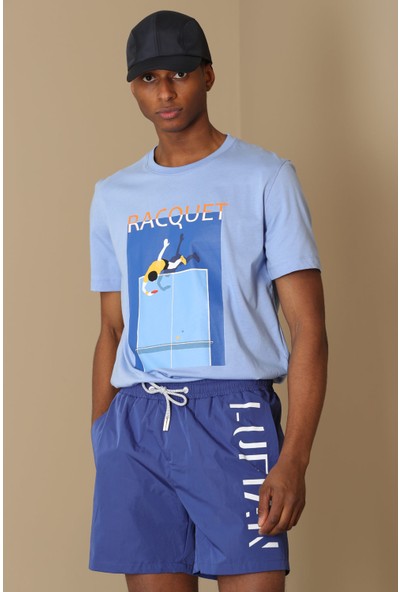 Lufian Fenza Modern Grafik T- Shirt Lacivert