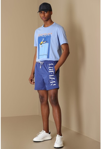 Lufian Fenza Modern Grafik T- Shirt Lacivert