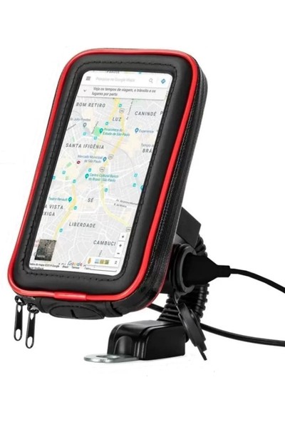 Sezy Motosiklet Telefon Tutucu 7.0" Cüzdanlı Ayna Bağlantılı Usb Şarj Çıkışlı