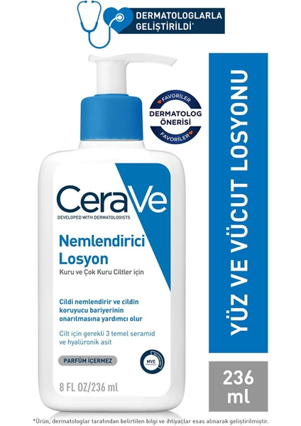 Cerave Nemlendirici Losyon Kuru Ciltler Seramid ve Hyalüronik Asit Içerikli Yüz Vücut 236ML