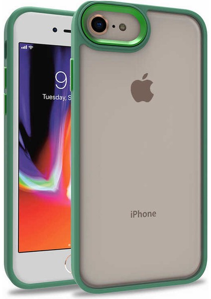 Caseart Apple iPhone 8 Kapak Metal Kamera Korumalı Arkası Şeffaf Silikon Kılıf - Yeşil