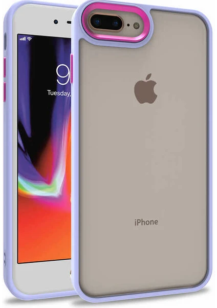 Caseart Apple iPhone 7 Plus Kapak Metal Kamera Korumalı Arkası Şeffaf Silikon Kılıf - Lila