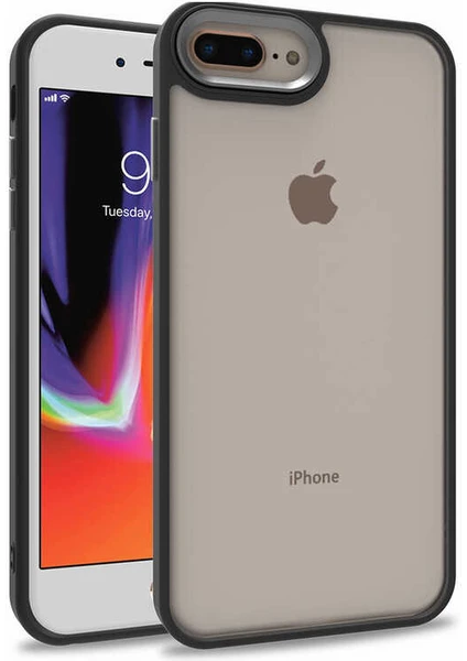 Caseart Apple iPhone 7 Plus Kapak Metal Kamera Korumalı Arkası Şeffaf Silikon Kılıf - Siyah