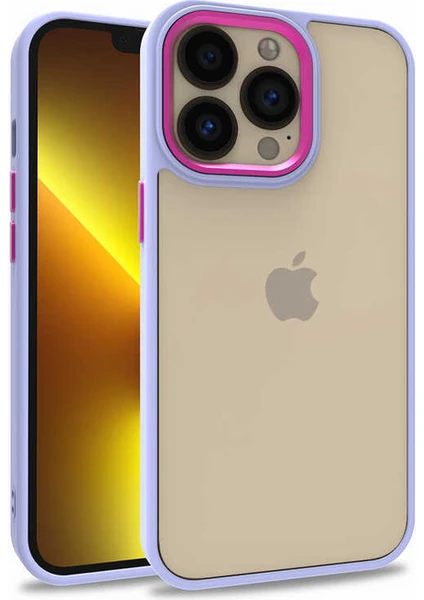 Caseart Apple iPhone 13 Pro Kapak Metal Kamera Korumalı Arkası Şeffaf Silikon Kılıf - Lila