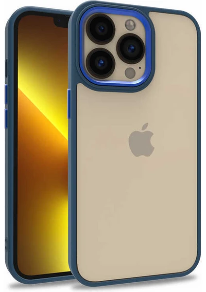 Caseart Apple iPhone 13 Pro Kapak Metal Kamera Korumalı Arkası Şeffaf Silikon Kılıf - Mavi