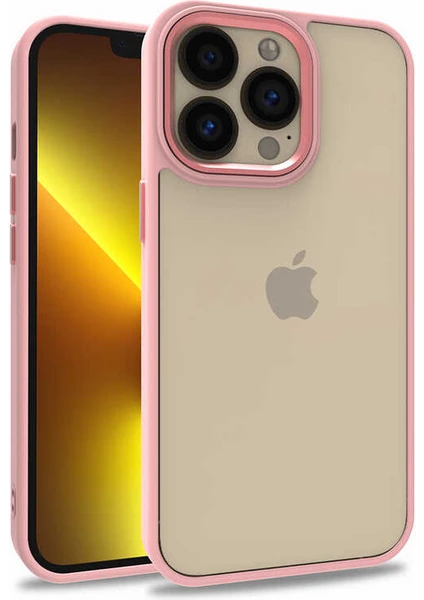 Caseart Apple iPhone 13 Pro Kapak Metal Kamera Korumalı Arkası Şeffaf Silikon Kılıf - Rose Gold