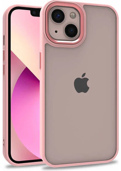 Caseart Apple iPhone 13 Kapak Metal Kamera Korumalı Arkası Şeffaf Silikon Kılıf - Rose Gold