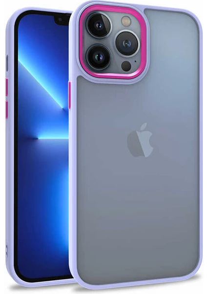 Caseart Apple iPhone 13 Pro Max Kapak Metal Kamera Korumalı Arkası Şeffaf Silikon Kılıf - Lila