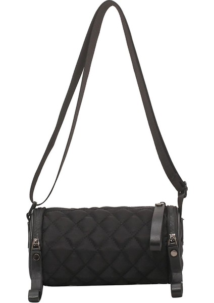 Moda Kadın Varil Şekilli Omuz Çantası Kapitone Naylon Casual Crossbody Çanta Siyah (Yurt Dışından) fiyatları