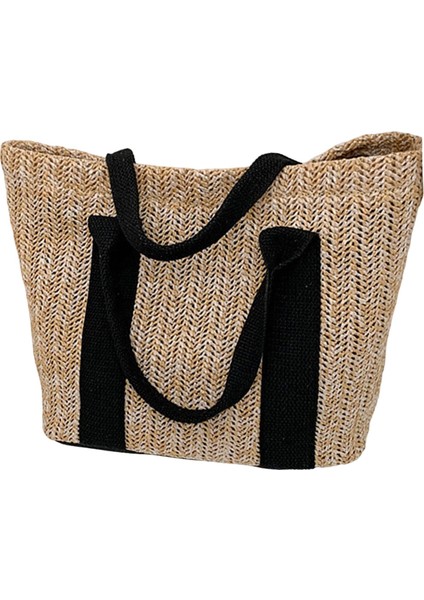 Yaz Straw Bag Alışveriş Tote Kadınlar Kadın Plaj Omuz Çantaları Seyahat Siyah (Yurt Dışından)