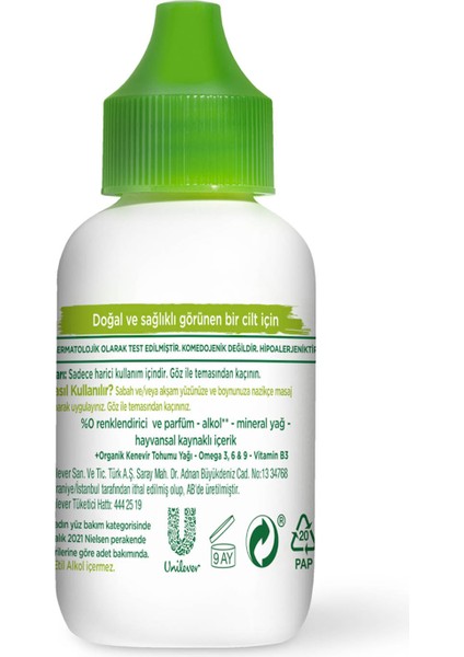 Yatıştırıcı Serum Kenevir Tohumu Yağı İle Anında Dengeli Bir Cilt 50 ml