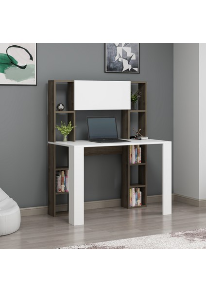 Vital Raflı Dolaplı Çalışma Masası Beyaz & Ceviz