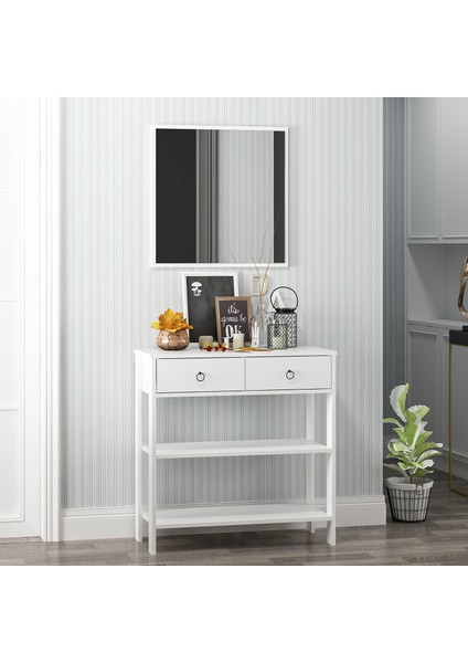 Luke Modern Dekoratif Aynalı 2 Çekmeceli 2 Raflı Dresuar Beyaz fiyatları