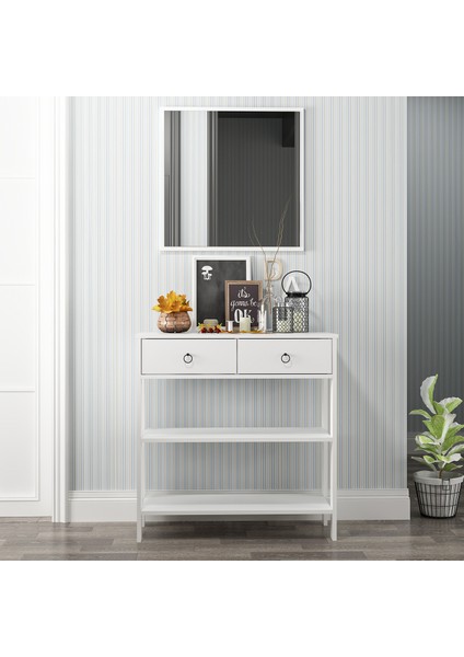 Luke Modern Dekoratif Aynalı 2 Çekmeceli 2 Raflı Dresuar Beyaz modelleri