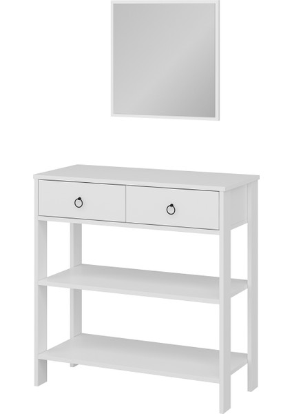 Luke Modern Dekoratif Aynalı 2 Çekmeceli 2 Raflı Dresuar Beyaz