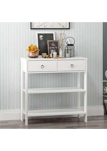 Dekrosso Luke Modern Dekoratif 2 Çekmeceli 2 Raflı Dresuar Beyaz fiyatları