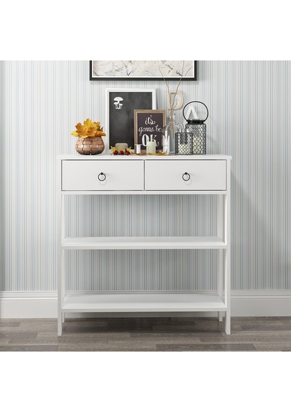 Dekrosso Luke Modern Dekoratif 2 Çekmeceli 2 Raflı Dresuar Beyaz modelleri