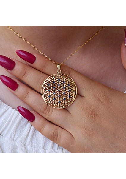 Lacivert Taşlı Yaşam Çiçeği Gümüş Kolye fiyatları