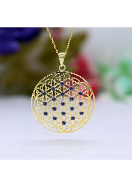 Lacivert Taşlı Yaşam Çiçeği Gümüş Kolye modelleri