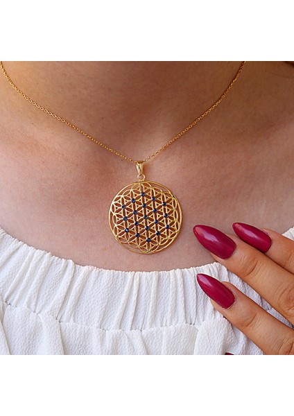 Lacivert Taşlı Yaşam Çiçeği Gümüş Kolye fırsatları