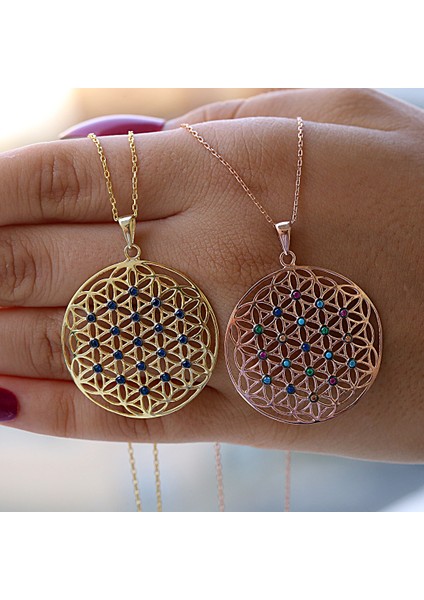 Lacivert Taşlı Yaşam Çiçeği Gümüş Kolye indirimleri