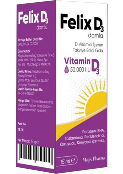 D3 Vitamin D3 50.000 Iu 15 ml Damla