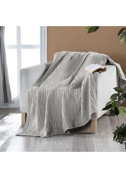 Rustik 3 Kat Keten Çift Taraflı Süper Yumuşak Nefes Alabilen Dört Mevsim Throw Koltuk Şalı 140 x 190 cm.