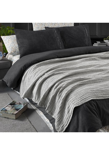 Rustik 3 Kat Keten Çift Taraflı Süper Yumuşak Nefes Alabilen Dört Mevsim Throw Koltuk Şalı 140 x 190 cm. modelleri